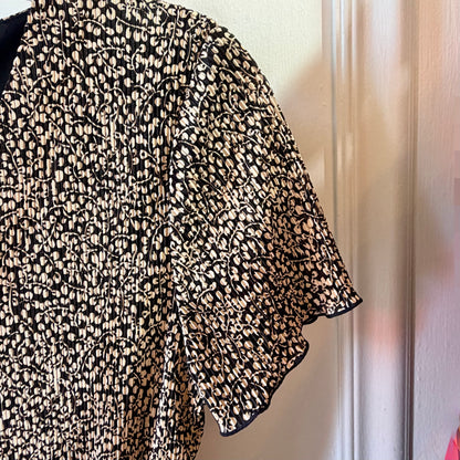 Connected Apparel Petite Black & Cream Pleated Peplum Midi Dress Size 8 P