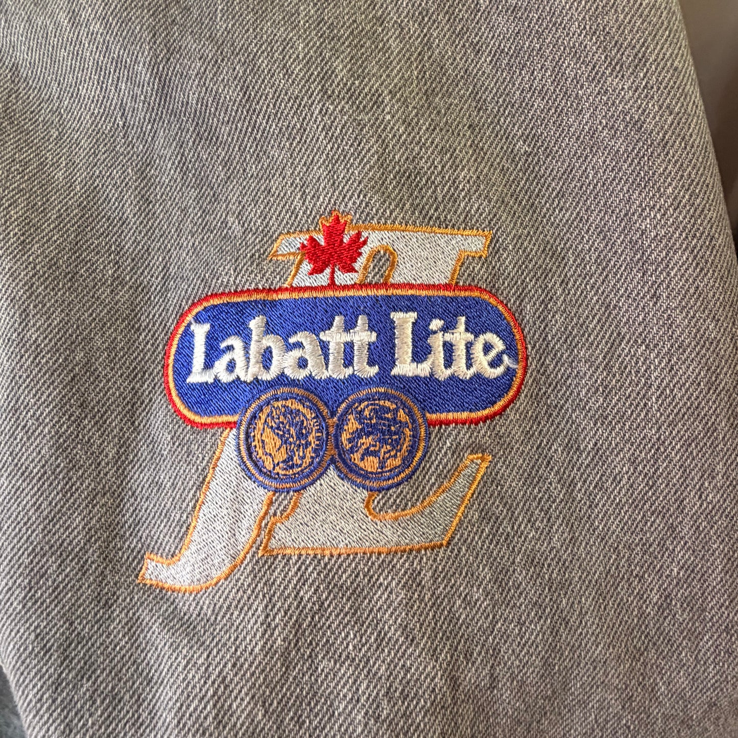 Vintage Labatt Lite Denim Bomber Jacket – Gray 100% Cotton – XL – Made in Canada