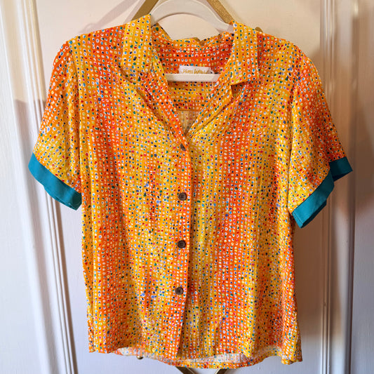 Vintage Jams World Orange Confetti Dot Short Sleeve Button-Up Shirt – Size M