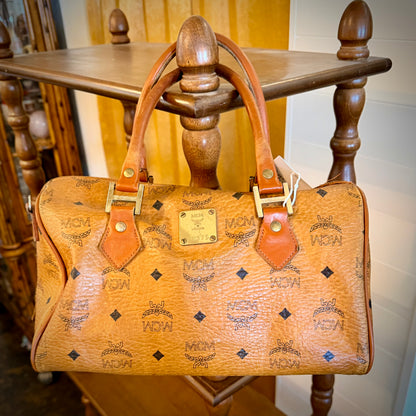 Vintage MCM Cognac Visetos Boston Bag – Monogram Coated Canvas & Leather