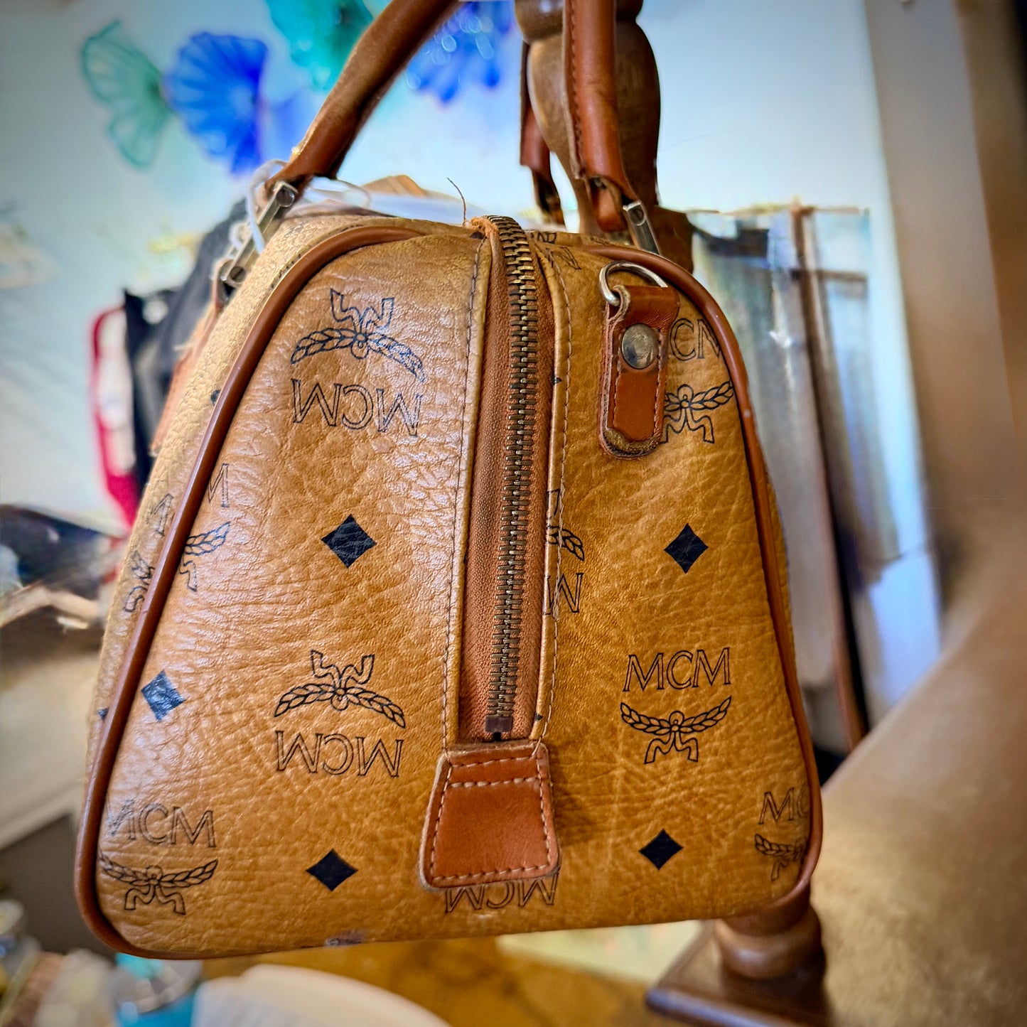 Vintage MCM Cognac Visetos Boston Bag – Monogram Coated Canvas & Leather