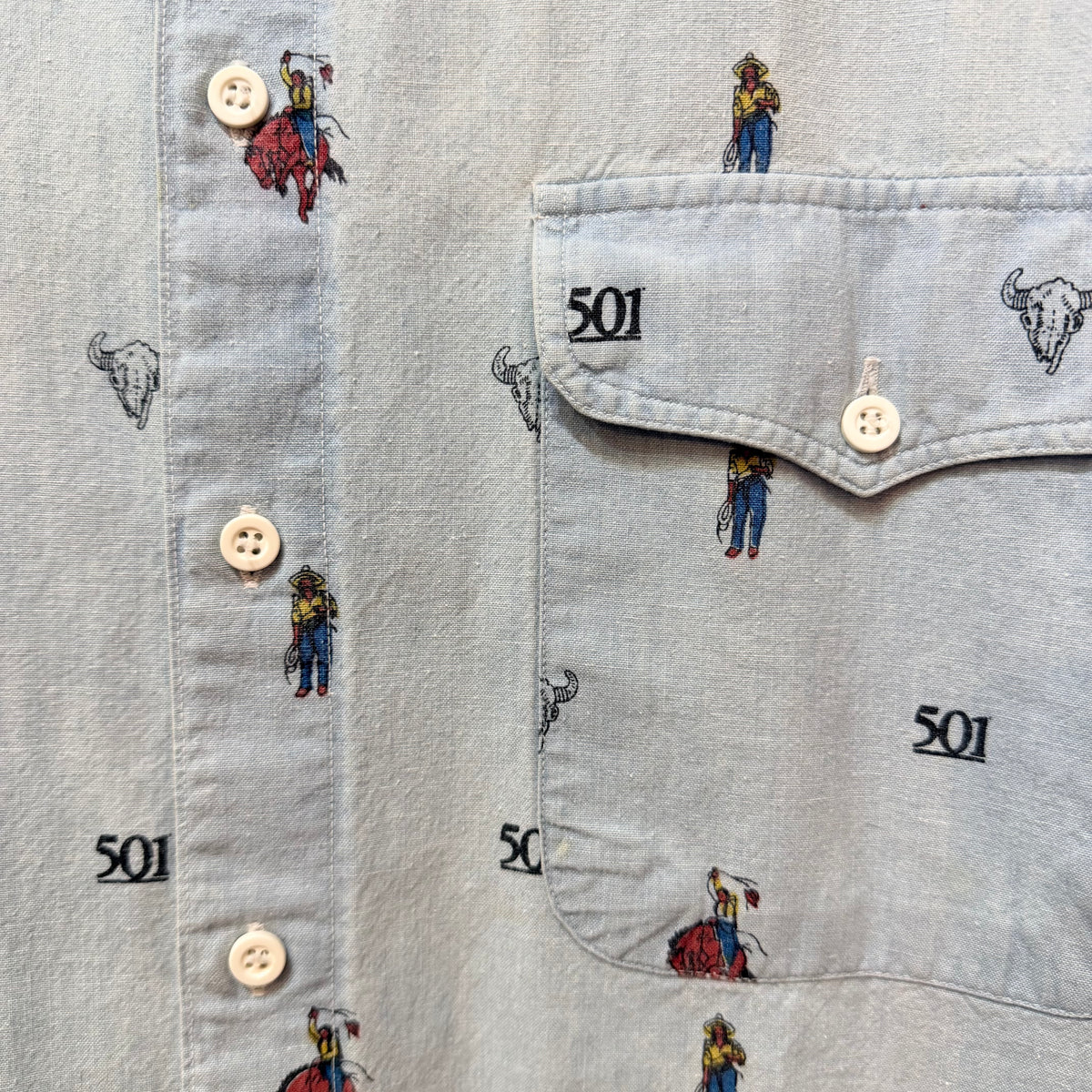 Levi's Vintage Levi's 501 Diamond Label Light Blue Denim Shirt with Western Print