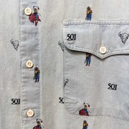 Levi's Vintage Levi's 501 Diamond Label Light Blue Denim Shirt with Western Print