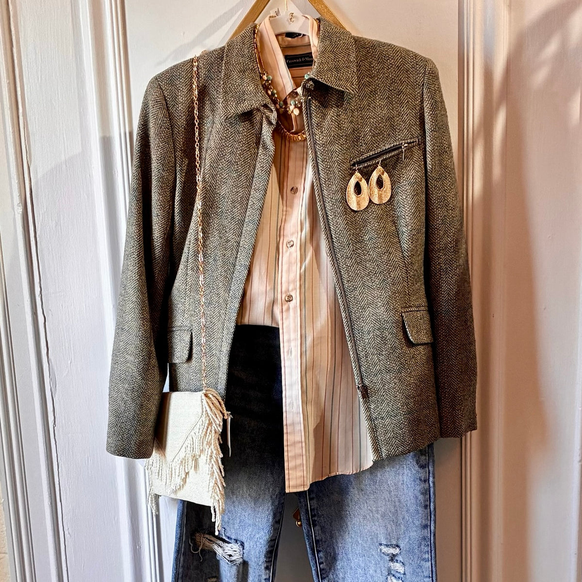Lauren By Ralph Lauren VTG 100% Wool Equesterian Riding Tweed Herringbone Jacket