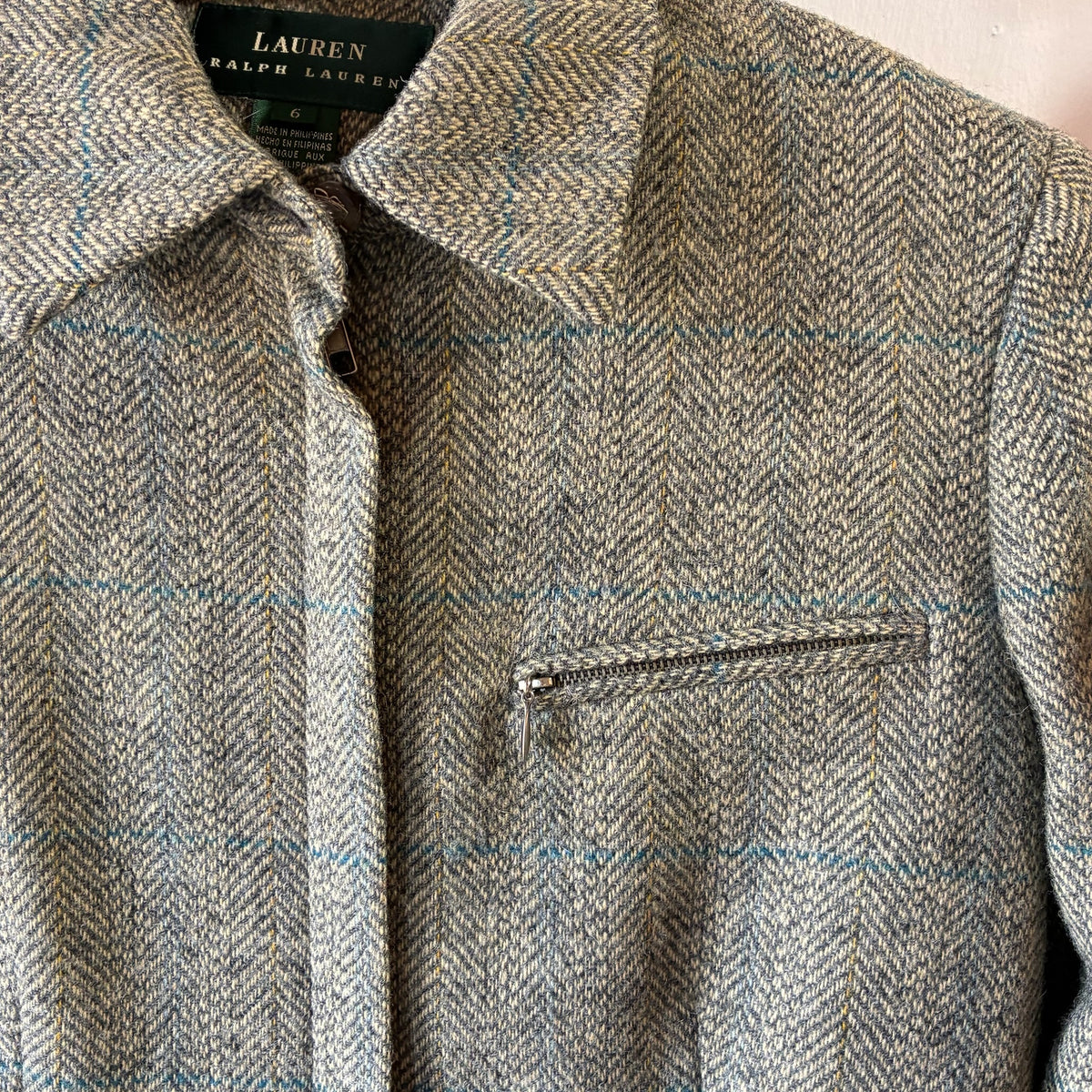 Lauren By Ralph Lauren VTG 100% Wool Equesterian Riding Tweed Herringbone Jacket