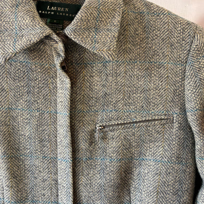 Lauren By Ralph Lauren VTG 100% Wool Equesterian Riding Tweed Herringbone Jacket