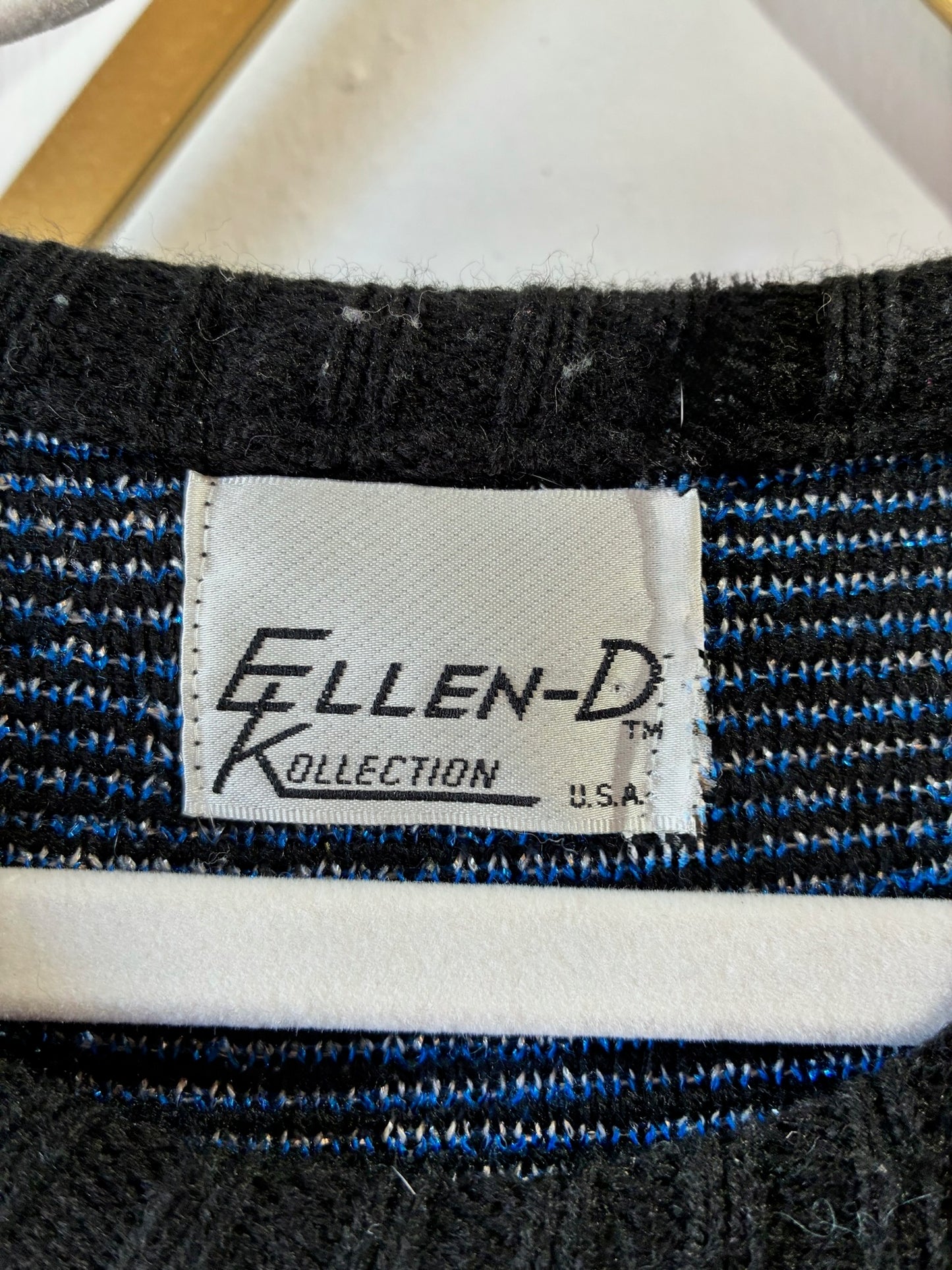 Vintage Ellen-D Kollection Metallic Abstract Sweater – Black, Cobalt Blue & Silver – Size L
