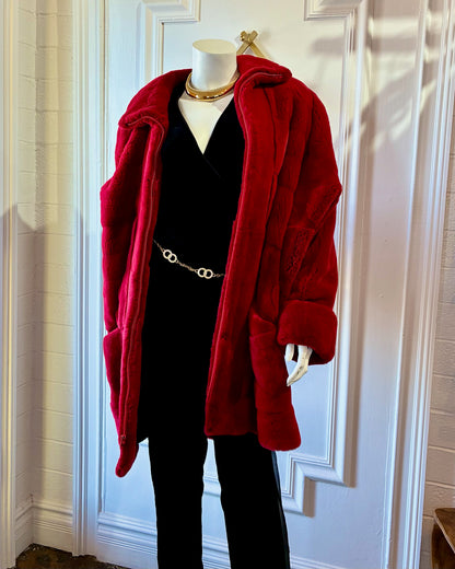 Vintage Late 1980s–1990s Bisang for Neiman Marcus Red Fur Coat