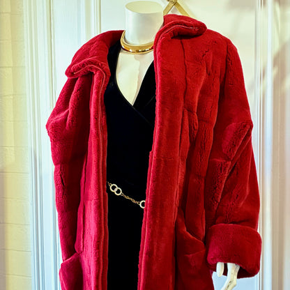 Vintage Late 1980s–1990s Bisang for Neiman Marcus Red Fur Coat