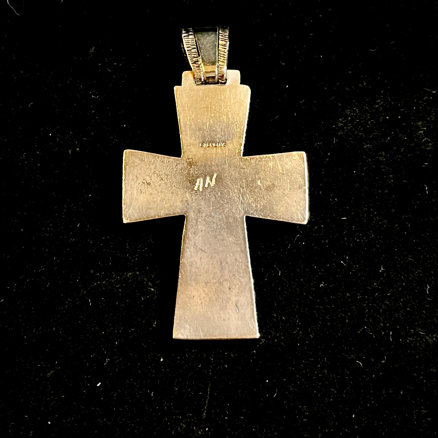 Sterling Silver Southwestern-Style Cross Pendant with Turqoise Center Stone and Herringbone Chain