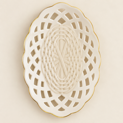 Vintage Lenox Ivory Lattice Oval Dish with Gold Trim