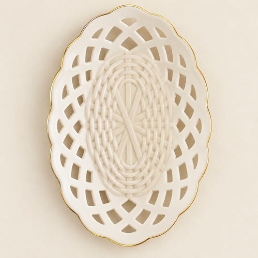 Vintage Lenox Ivory Lattice Oval Dish with Gold Trim