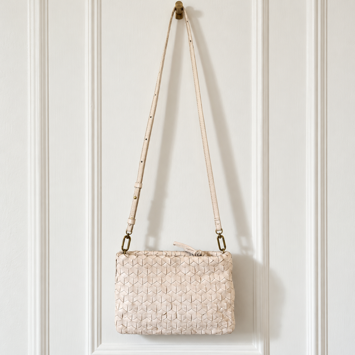 Madewell Leather Light Taupe Woven Crossbody Bag