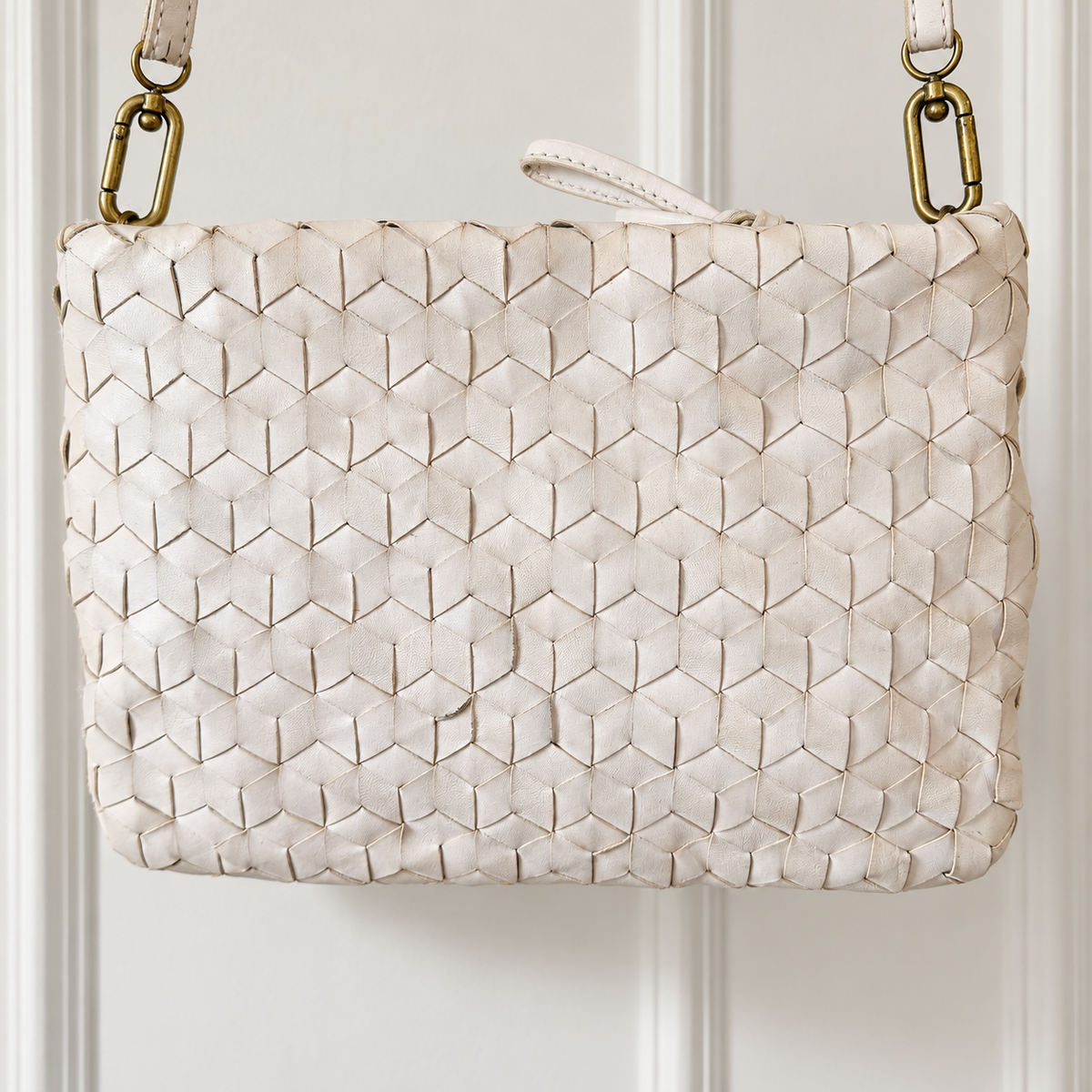 Madewell Leather Light Taupe Woven Crossbody Bag