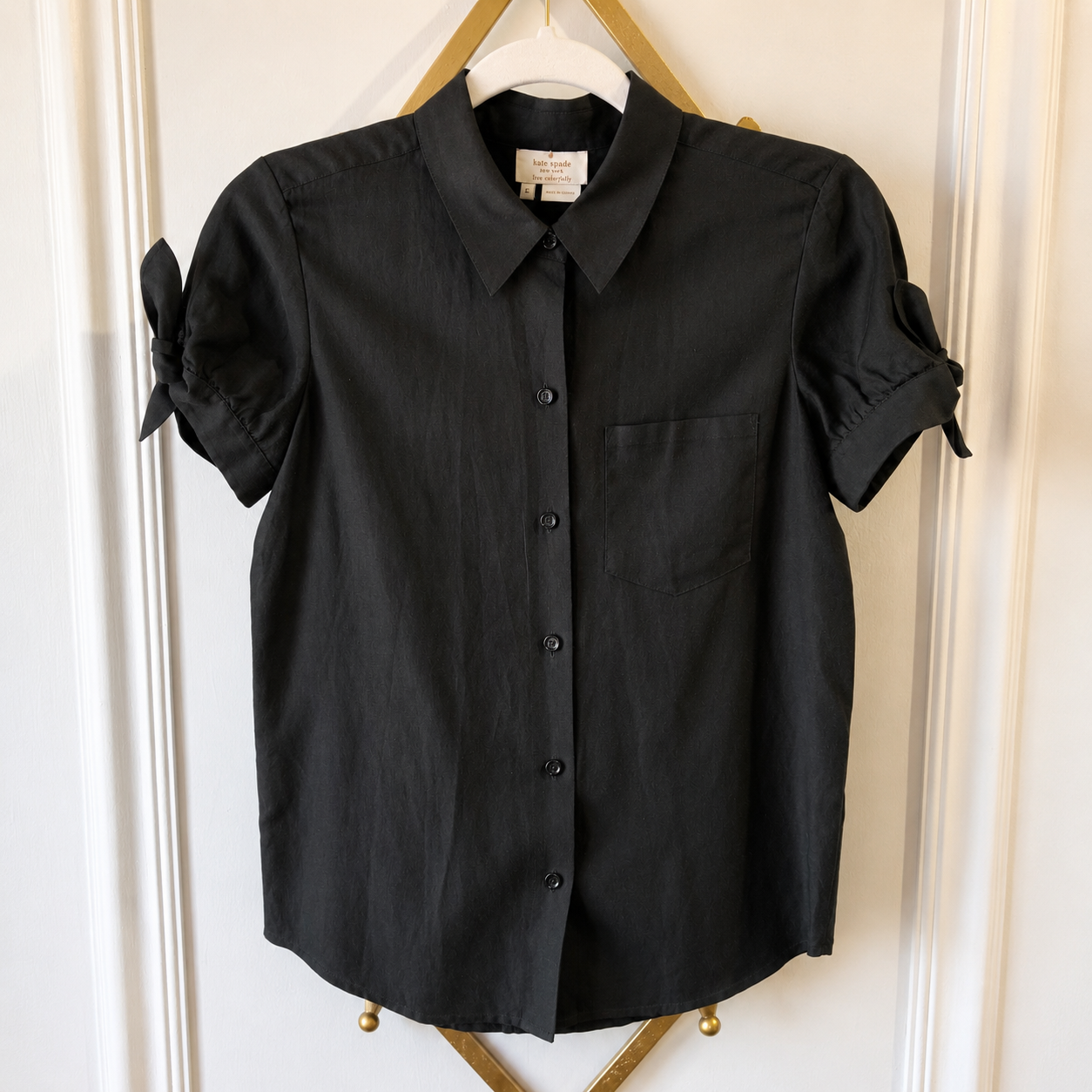 Kate Spade New York Black Silk Cotton Bow Sleeve Button-Up Blouse | Size 2 Shopify Price