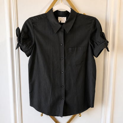 Kate Spade New York Black Silk Cotton Bow Sleeve Button-Up Blouse | Size 2 Shopify Price