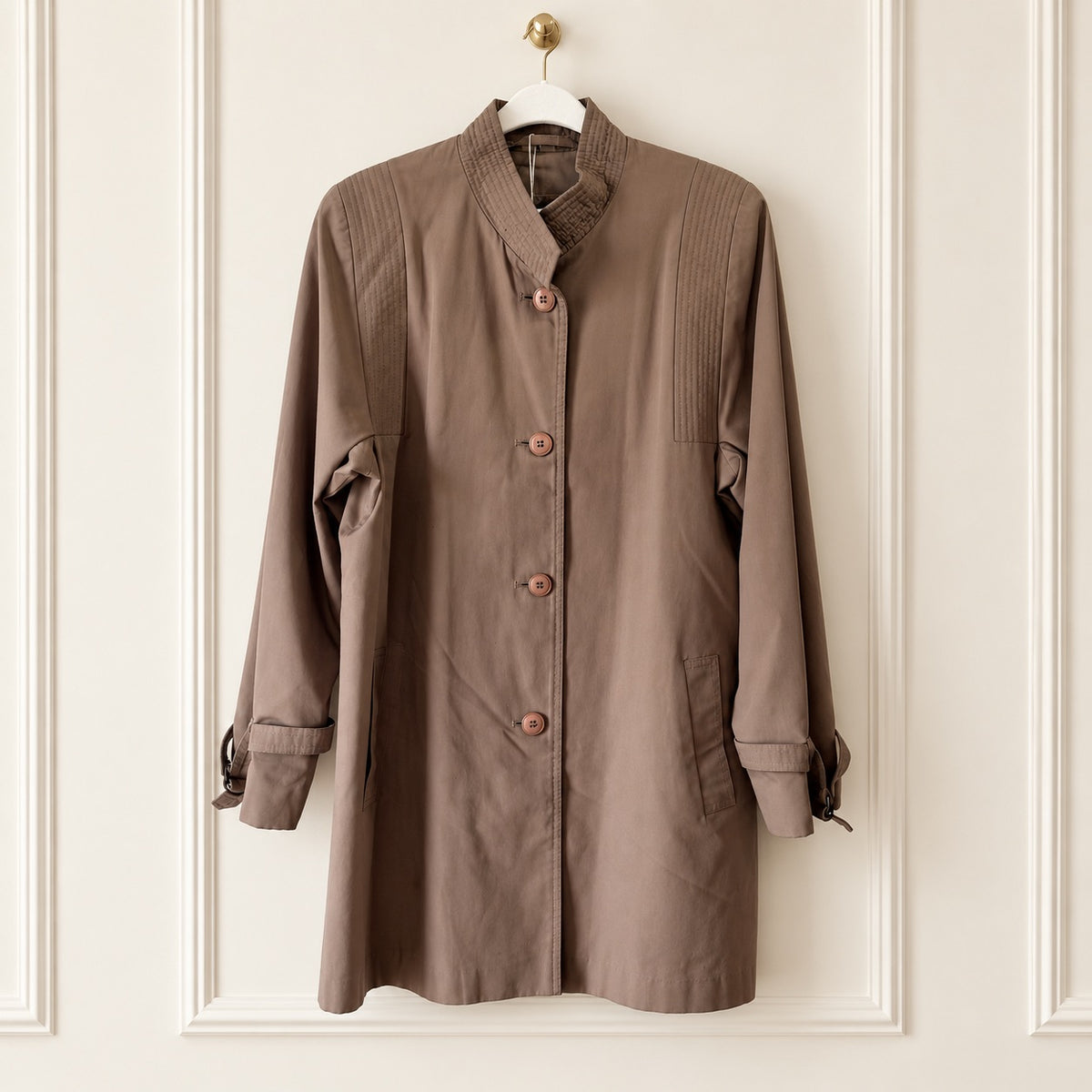 Vintage Fleet Street Taupe Quilted-Collar Coat