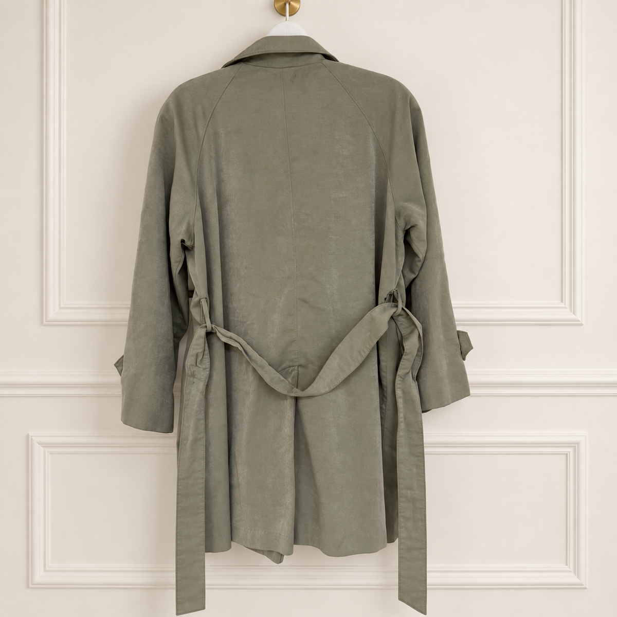 London Fog Sage Gray Belted Short Trench Coat | Size Small