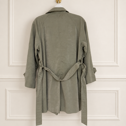 London Fog Sage Gray Belted Short Trench Coat | Size Small