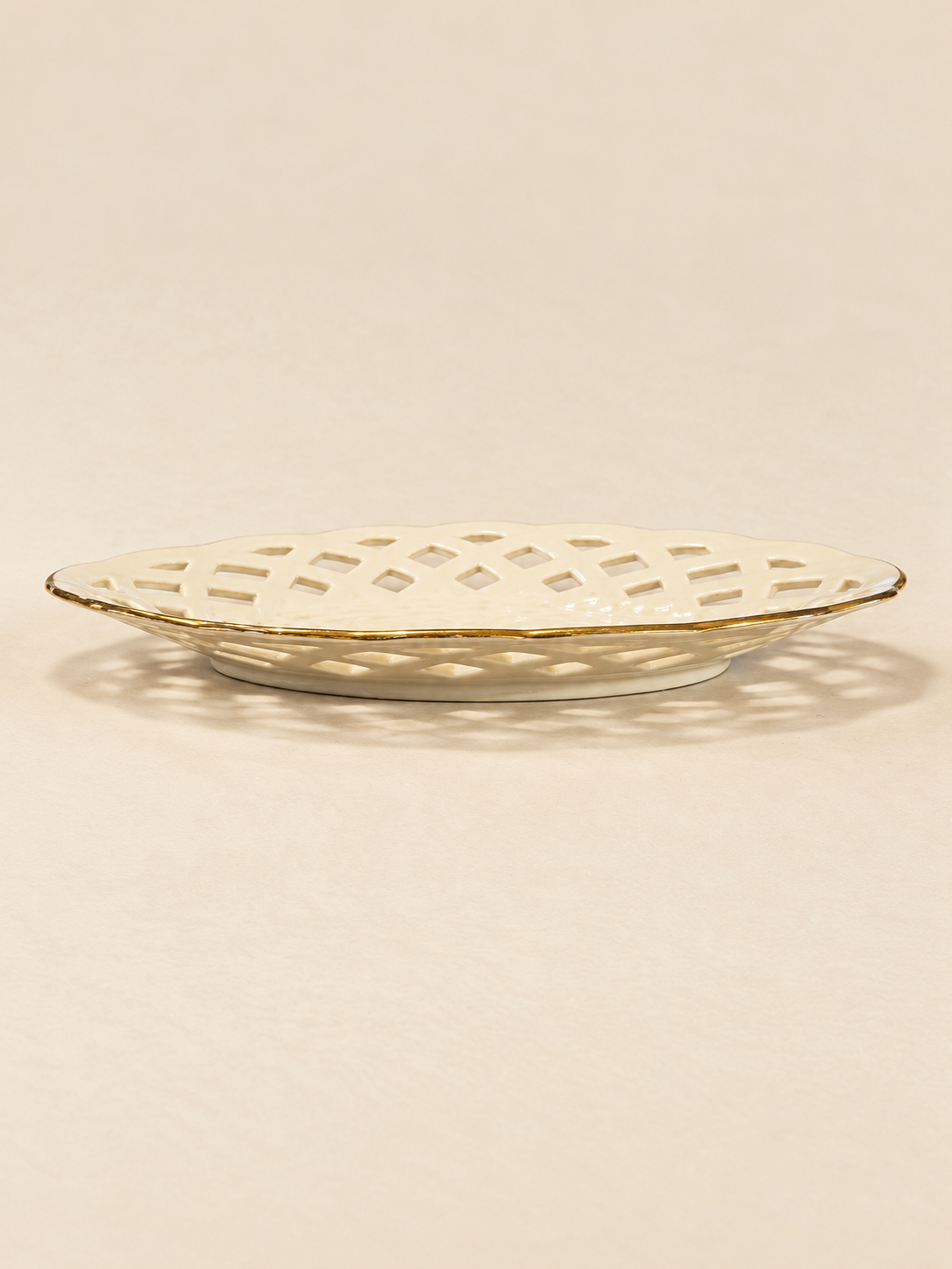 Vintage Lenox Ivory Lattice Oval Dish with Gold Trim