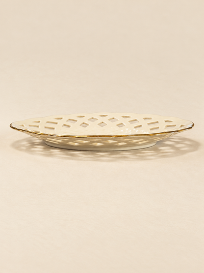 Vintage Lenox Ivory Lattice Oval Dish with Gold Trim