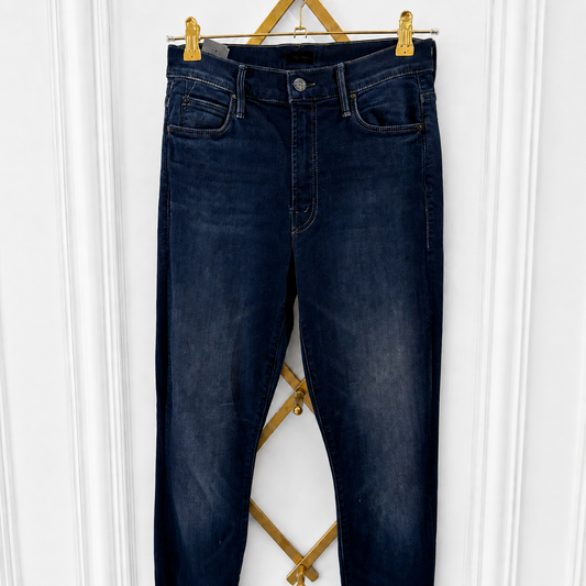 MOTHER Dark Wash Raw Hem Jeans Size 27 Cropped Straight Denim