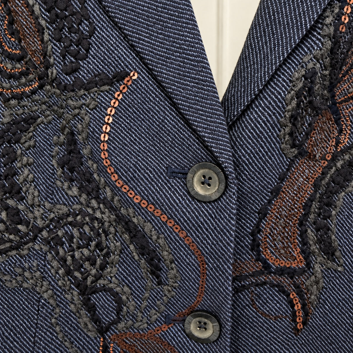 Coldwater Creek Navy Paisley Embellished Blazer - Size 10