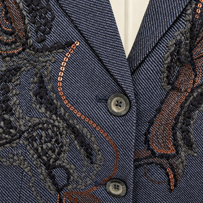 Coldwater Creek Navy Paisley Embellished Blazer - Size 10