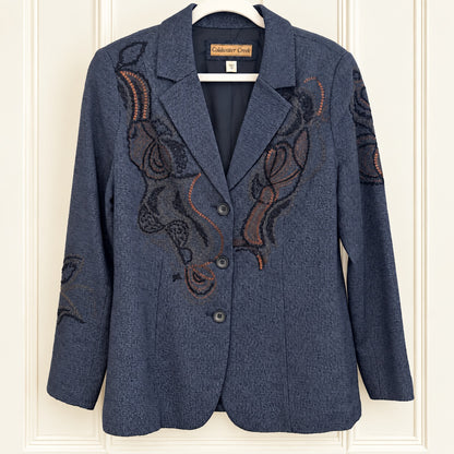 Coldwater Creek Navy Paisley Embellished Blazer - Size 10