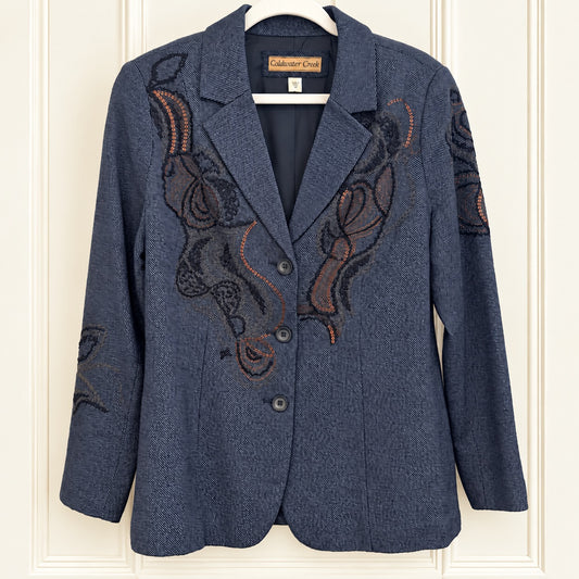 Coldwater Creek Navy Paisley Embellished Blazer - Size 10