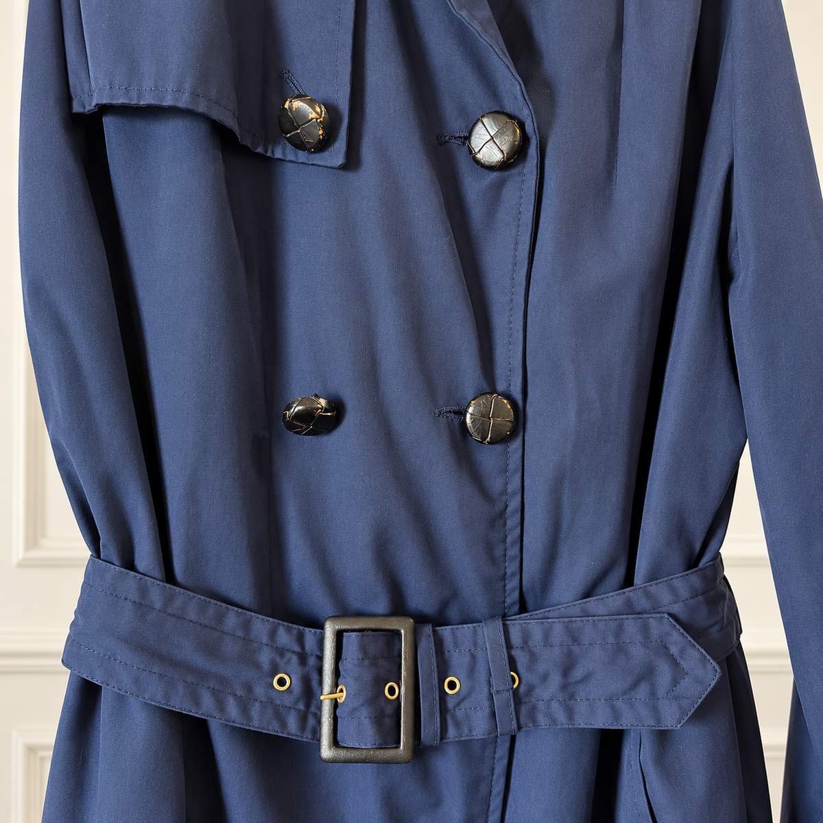 Vintage Sears Navy Double-Breasted Belted Trench Coat