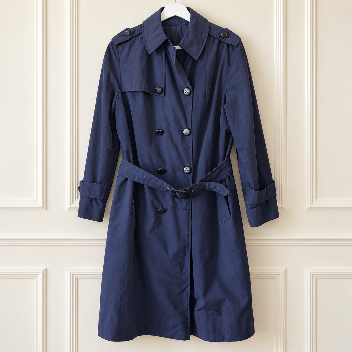 Vintage Sears Navy Double-Breasted Belted Trench Coat