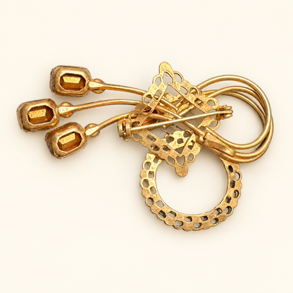 Coral-Pink Rhinestone & Gold-Tone Spray Brooch