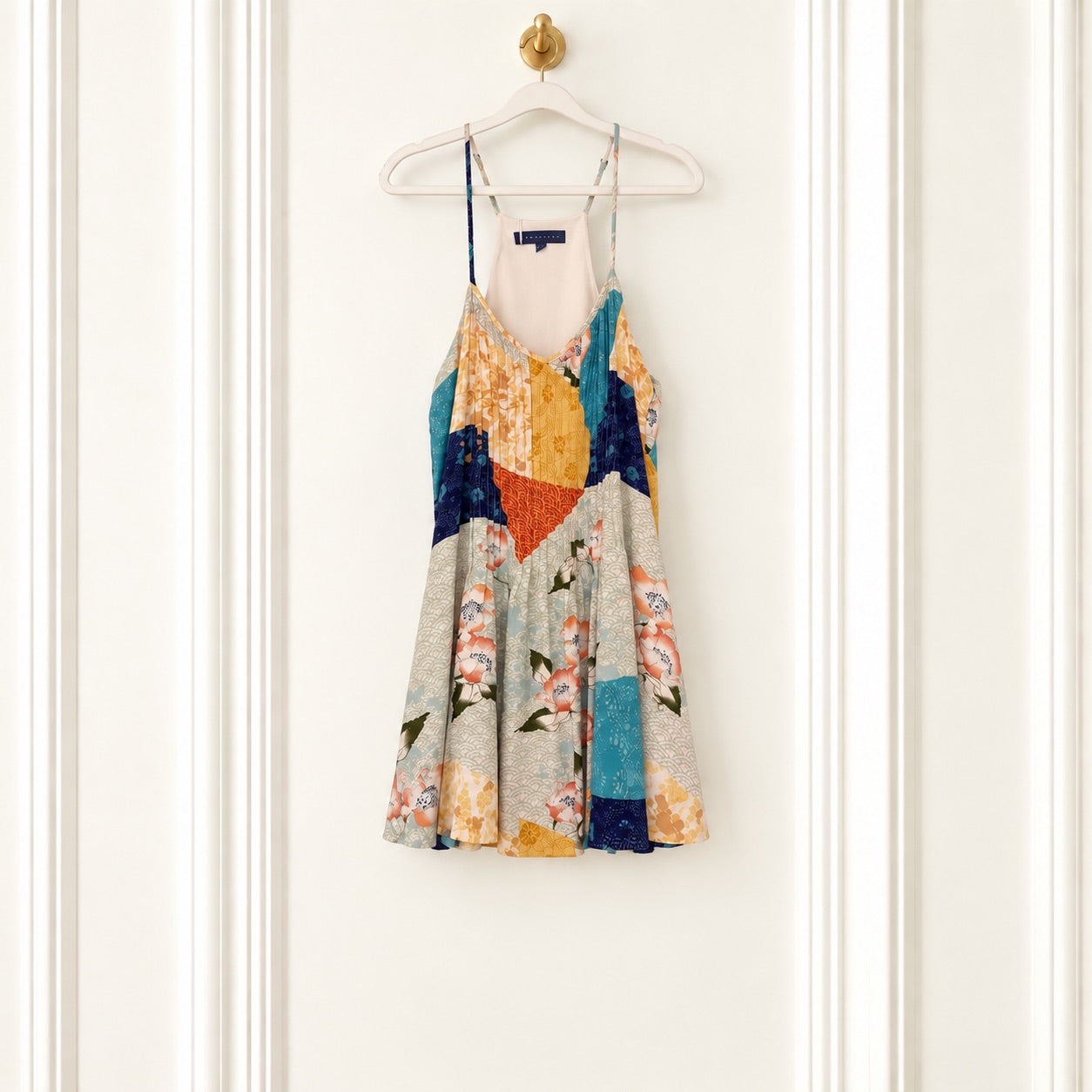Sanctuary Multicolor Floral Patchwork Adjustable Spaghetti Strap Mini Dress