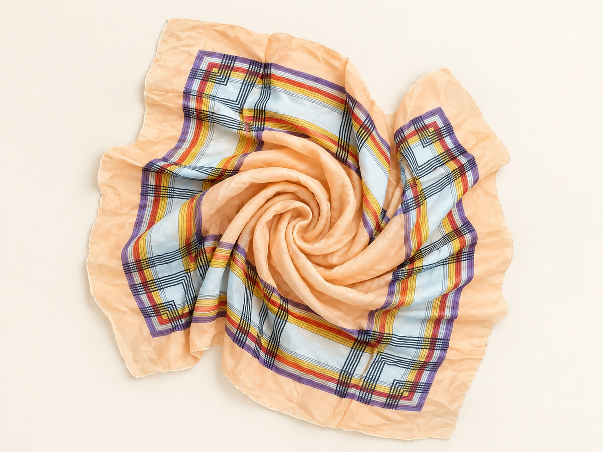 Peach Multicolor Plaid Square Scarf