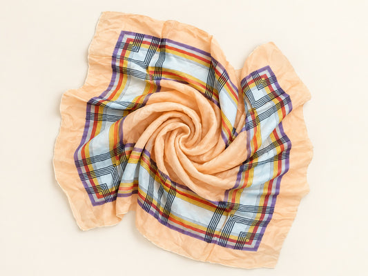 Peach Multicolor Plaid Square Scarf