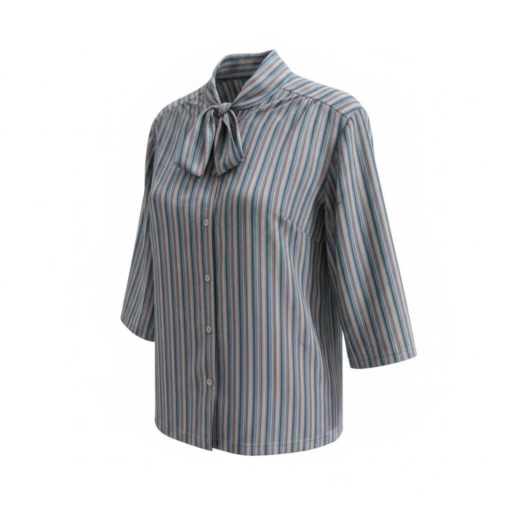 Vintage Striped Bow Collar Blouse