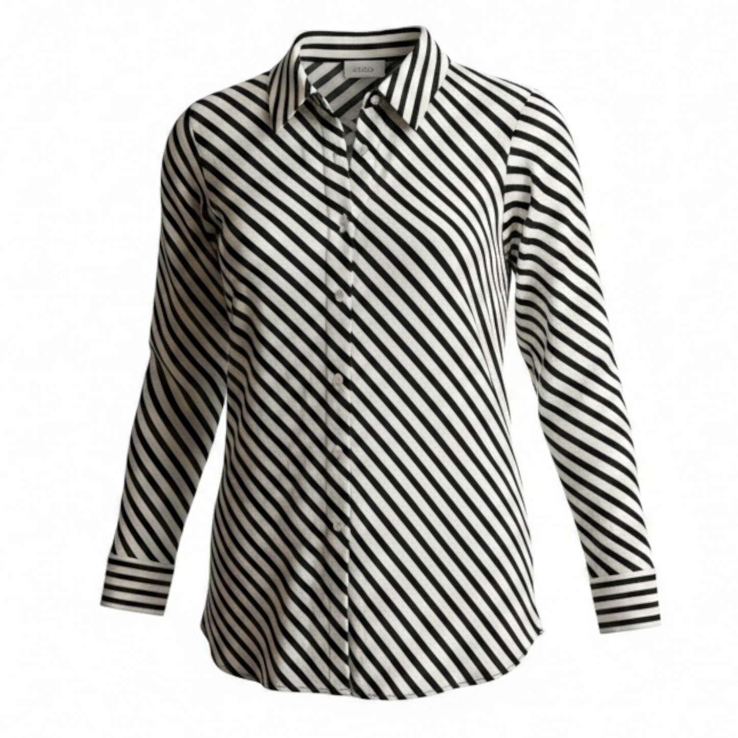 H&M Black & Cream Diagonal Stripe Button-Down Blouse – Size XS