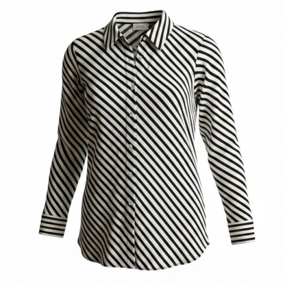 H&M Black & Cream Diagonal Stripe Button-Down Blouse – Size XS