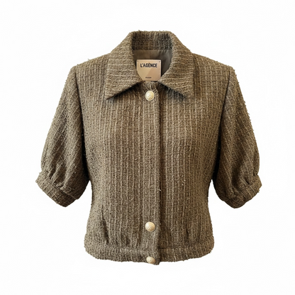 L'Agence NWOT Olive Green Cove Cropped Tweed Jacket