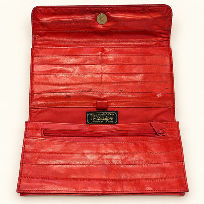 Vintage Red Genuine Eel Skin Envelope Wallet | Made in Korea