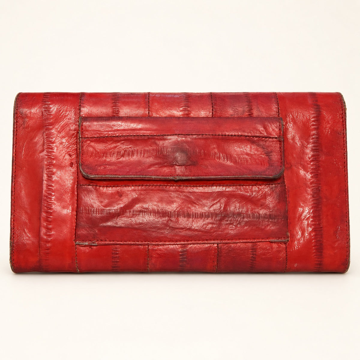 Vintage Red Genuine Eel Skin Envelope Wallet | Made in Korea