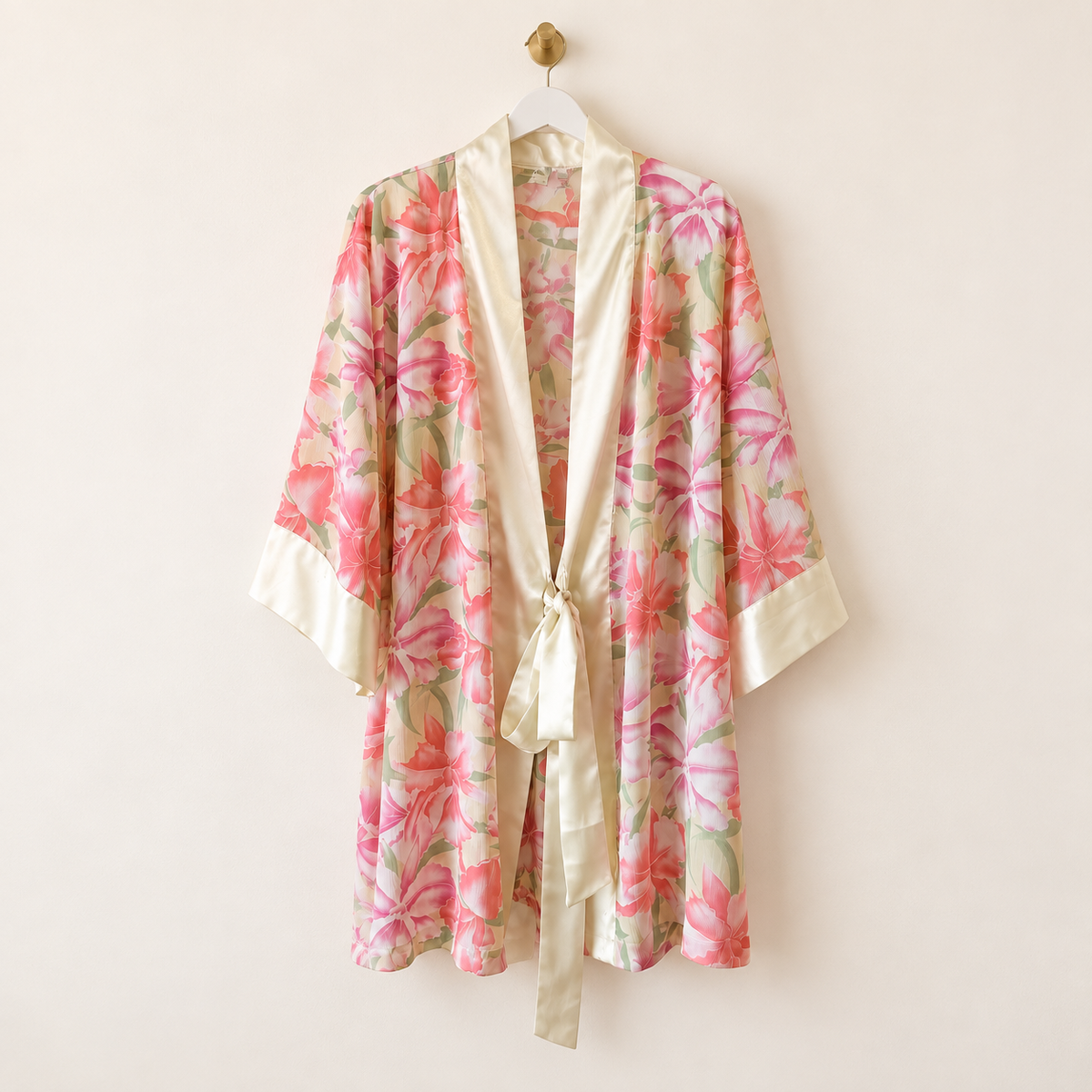 Vintage Victoria’s Secret Gold Label Floral Satin-Trim Robe