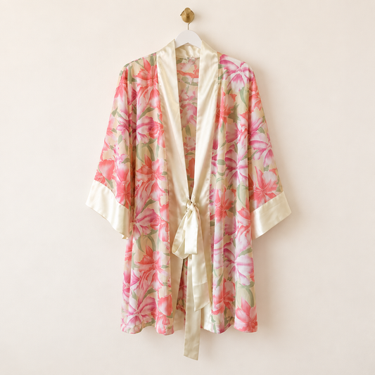 Vintage Victoria’s Secret Gold Label Floral Satin-Trim Robe