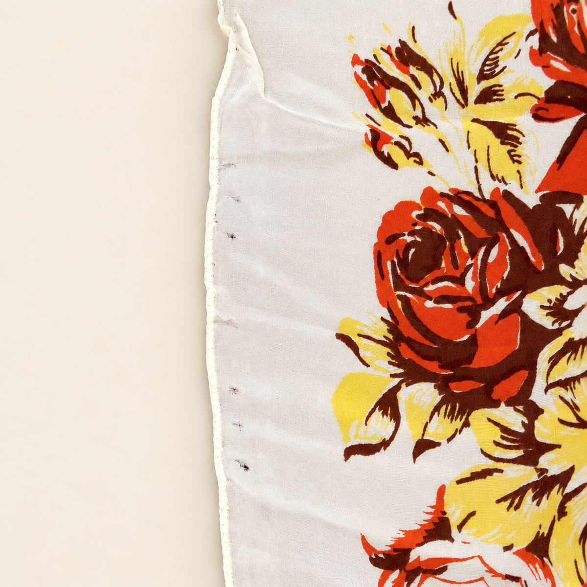 Vintage Ivory Rust & Yellow Floral Scarf