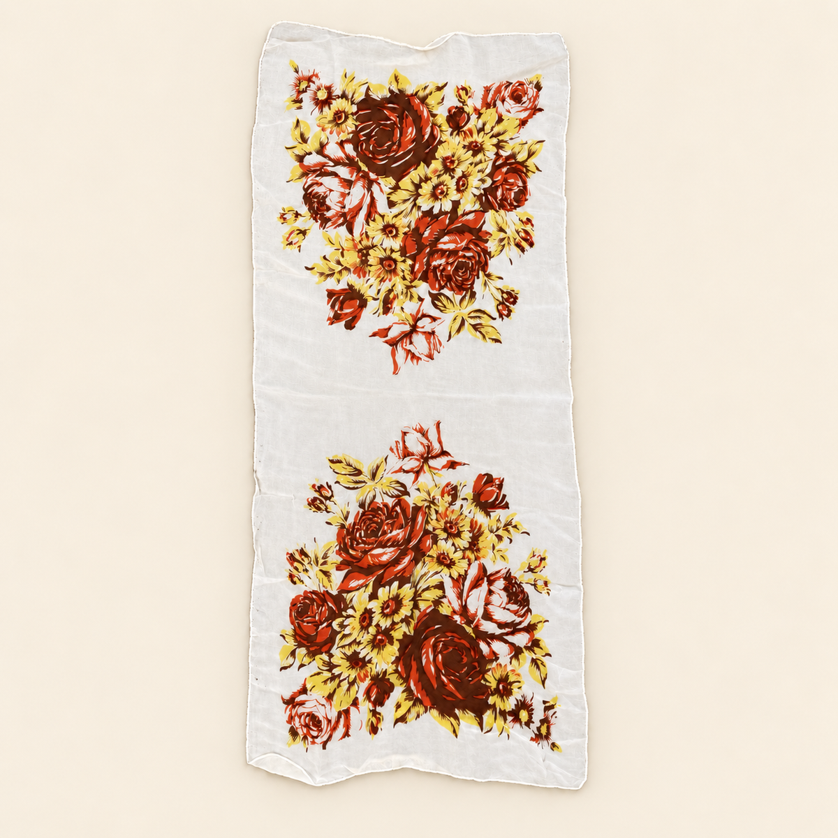 Vintage Ivory Rust & Yellow Floral Scarf