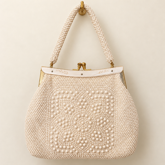 Ivory Beaded Top-Handle Evening Bag | Handmade in Hong Kong