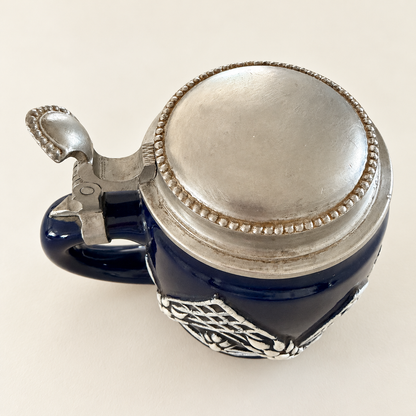 Vintage Cobalt Blue German Lidded Beer Stein