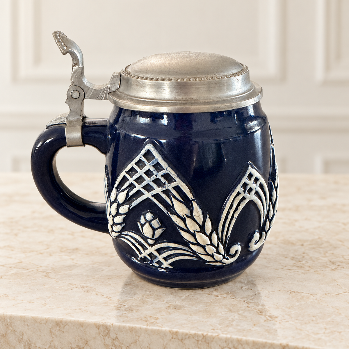 Vintage Cobalt Blue German Lidded Beer Stein
