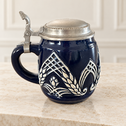 Vintage Cobalt Blue German Lidded Beer Stein